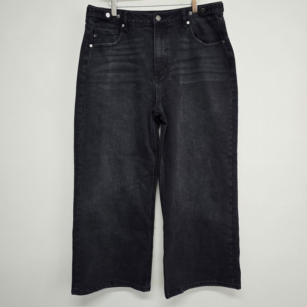 KanCan Victoria‎ Wide Leg Jeans Womens 15/31 Black Cropped High Rise Grunge